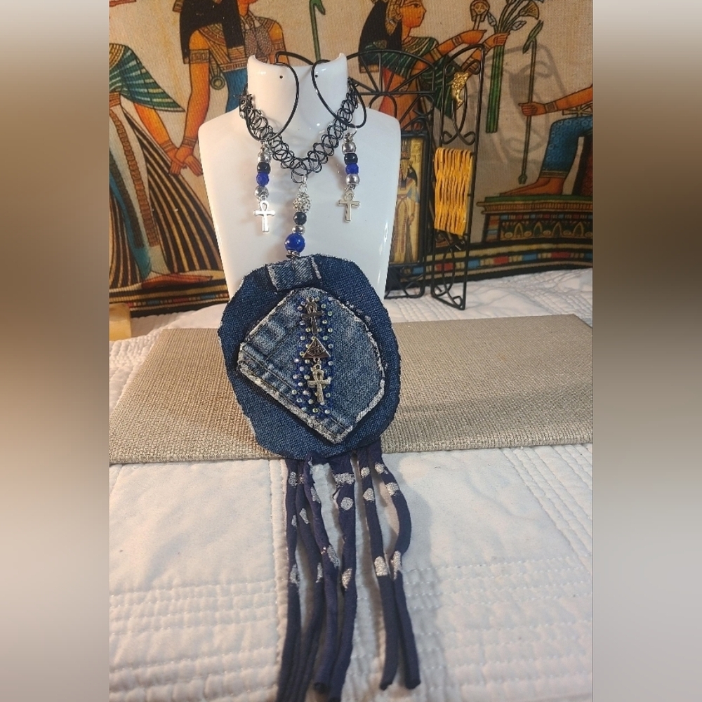 Blue and Silver Cross Necklace Set